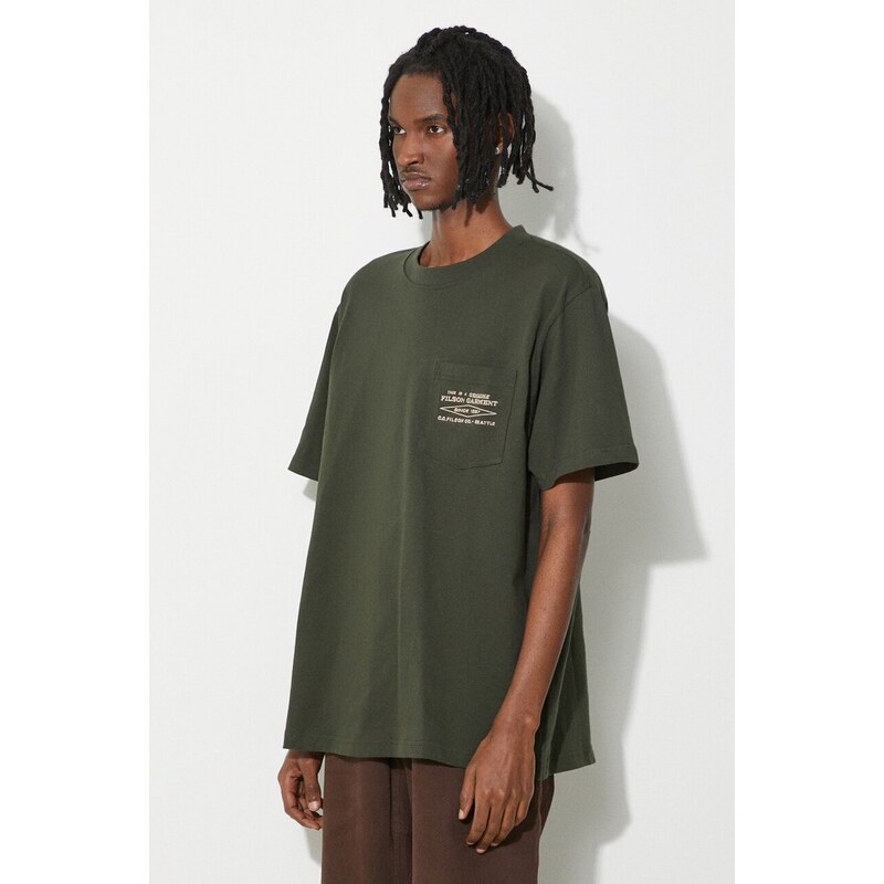 Bavlněné tričko Filson Embroidered Pocket zelená barva, s aplikací, FMTEE0042