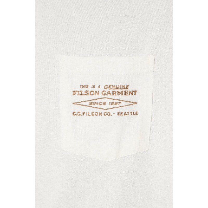 Bavlněné tričko Filson Embroidered Pocket béžová barva, s aplikací, FMTEE0042