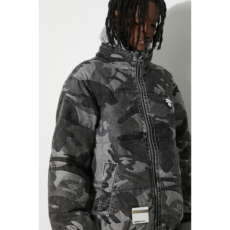 Péřová bunda AAPE Down Jacket pánská, černá barva, zimní, ADN7606