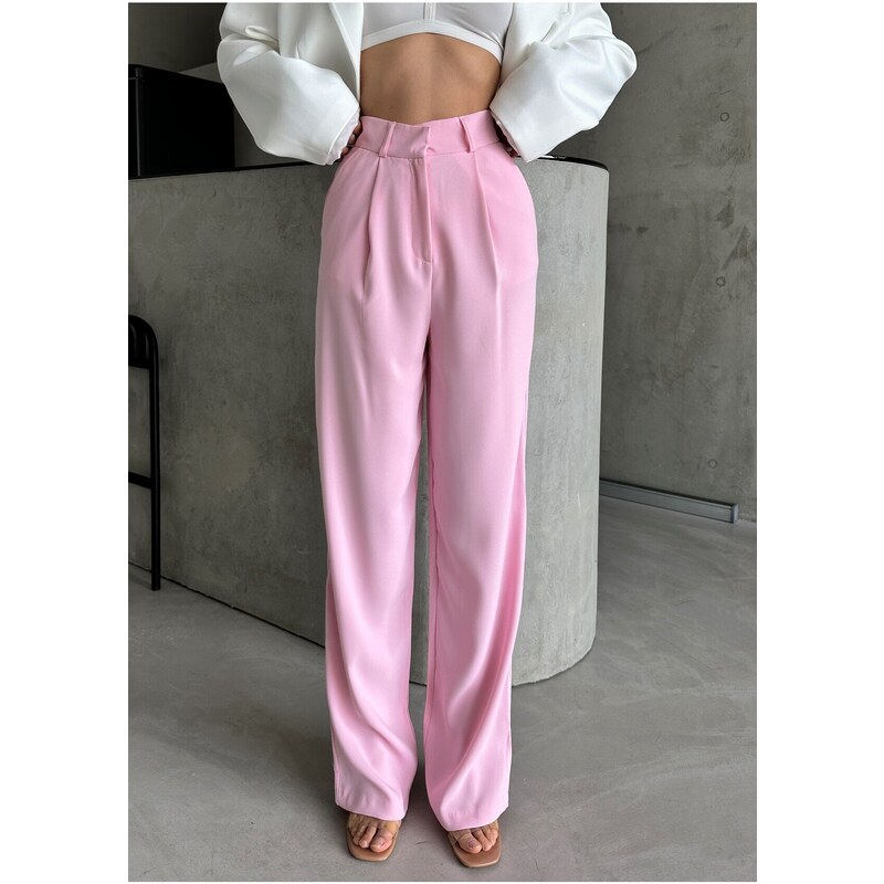 Laluvia Pink Premium High Waist Palazzo Trousers