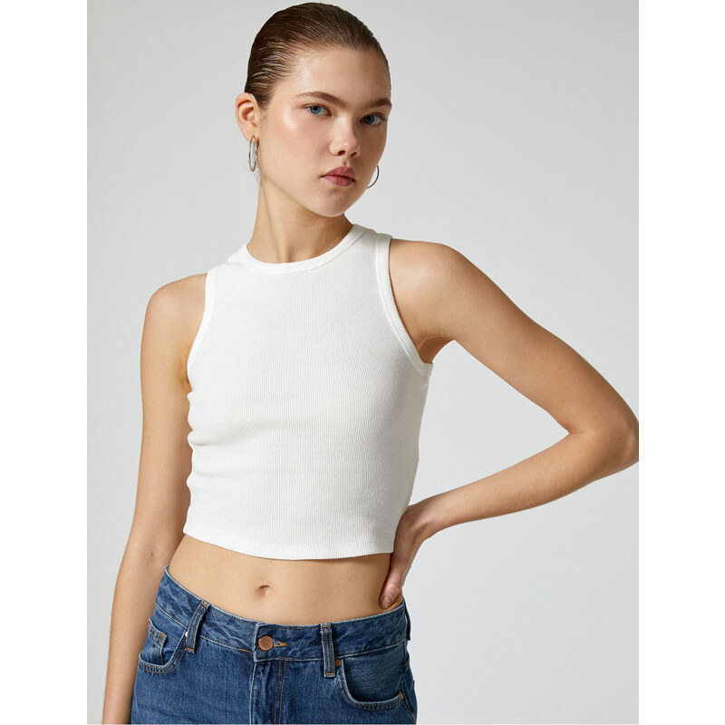 Koton Basic Crop Undershirt Crew Neck Ribbed Cotton