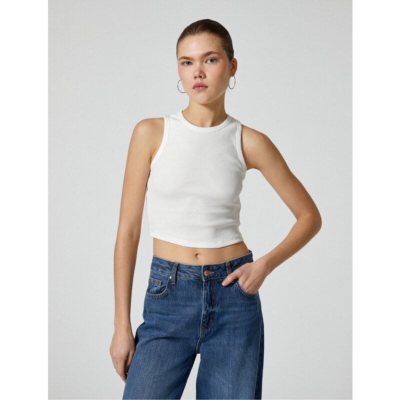 Koton Basic Crop Undershirt Crew Neck Ribbed Cotton