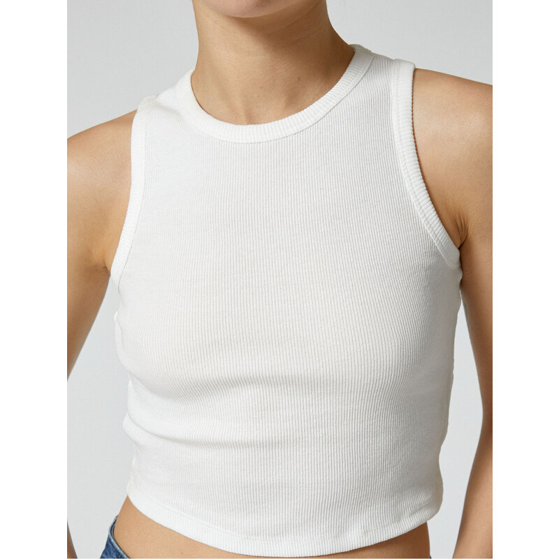 Koton Basic Crop Undershirt Crew Neck Ribbed Cotton