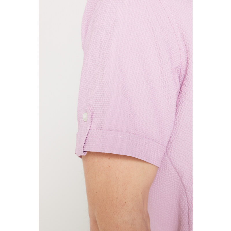 AC&Co / Altınyıldız Classics Men's Lilac Slim Fit Slim Fit Shirt with Hidden Buttons and Short Sleeves.