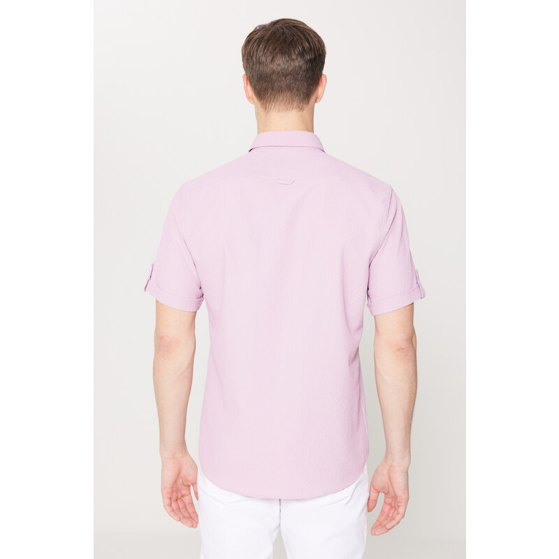 AC&Co / Altınyıldız Classics Men's Lilac Slim Fit Slim Fit Shirt with Hidden Buttons and Short Sleeves.