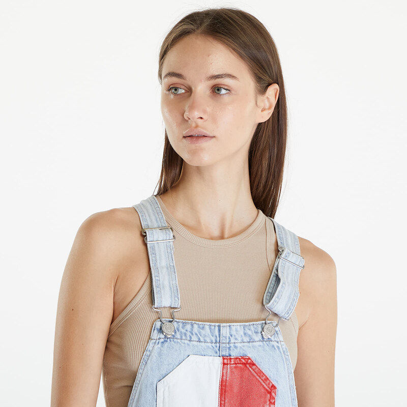 Tommy Hilfiger Šaty Tommy Jeans Dungaree Flag Dress Denim Light