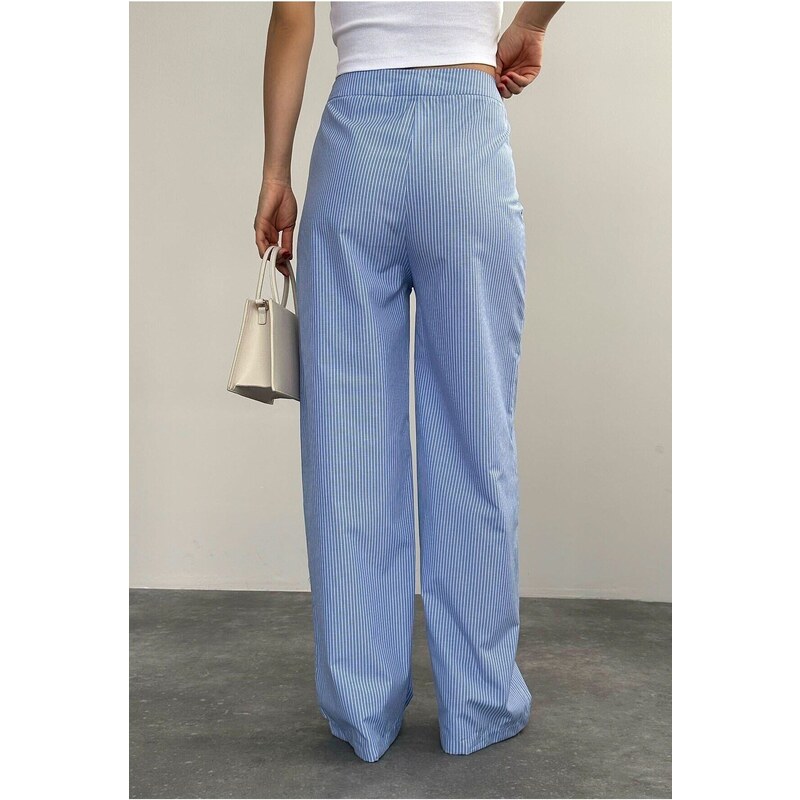 Laluvia Blue Striped Two-Button Trousers