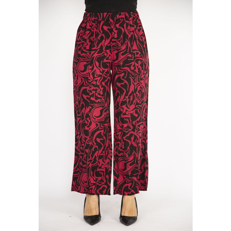 Şans Women's Fujiya Plus Size Front Slit Woven Viscose Trousers