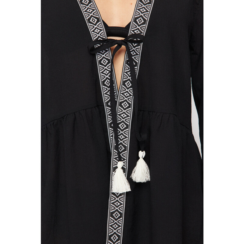 Trendyol Black Mini Woven Stripe Accessory Kimono&Kaftan
