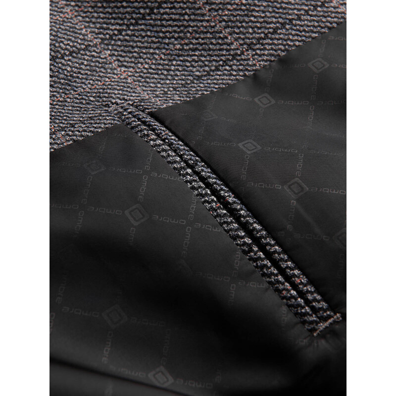 Ombre Clothing Pánská žakárová bunda v jemném károvaném vzoru - grafitová V1 OM-BLZB-0119