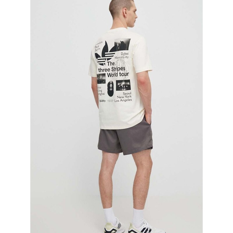 Bavlněné tričko adidas Originals béžová barva, s potiskem, IS2902