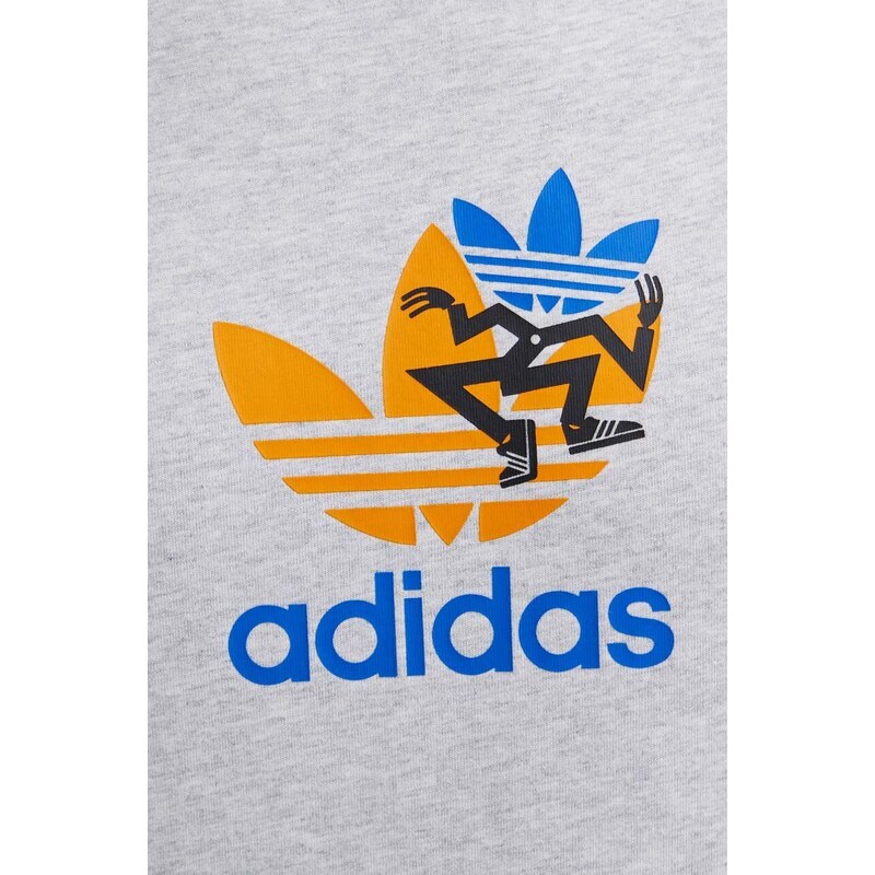 Bavlněné tričko adidas Originals šedá barva, s potiskem, IS2912