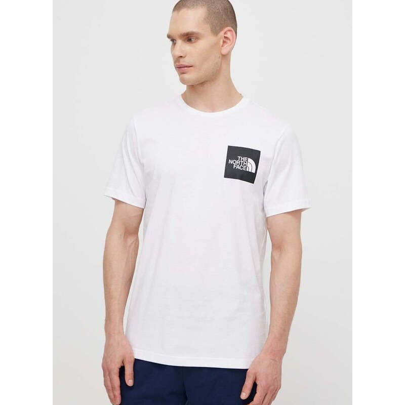 Bavlněné tričko The North Face M S/S Fine Tee bílá barva, s potiskem, NF0A87NDFN41