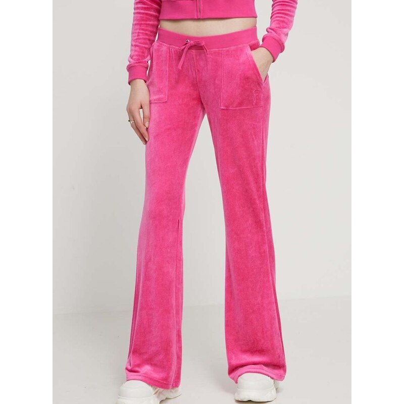 Velurové teplákové kalhoty Juicy Couture růžová barva, s aplikací