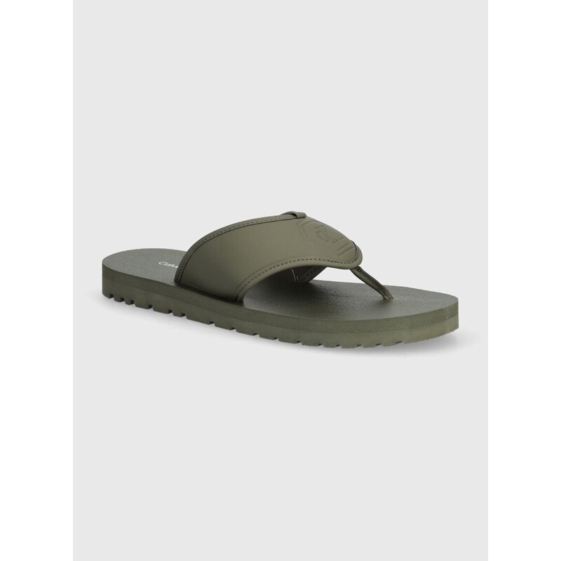 Žabky Calvin Klein Jeans THONG SANDAL SLIPON RP IN BTW pánské, zelená barva, YM0YM00943