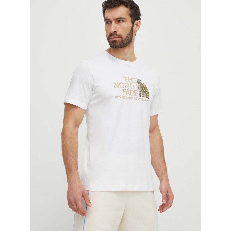 Bavlněné tričko The North Face bílá barva, s potiskem, NF0A87NWFN41