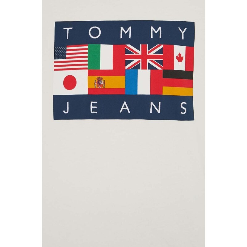 Bavlněné tričko Tommy Jeans Archive Games béžová barva, s potiskem, DM0DM19545