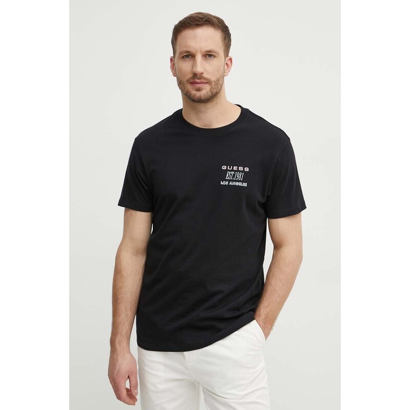 Bavlněné tričko Guess černá barva, s aplikací, M4GI30 I3Z14