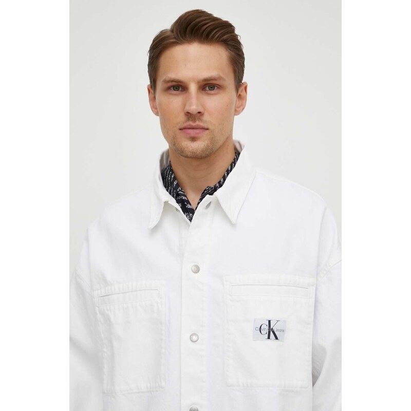 Džínová bunda Calvin Klein Jeans pánská, bílá barva, přechodná, oversize, J30J324869