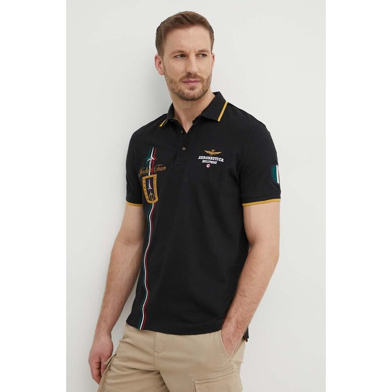 Polo tričko Aeronautica Militare černá barva, s aplikací, PO1763P191