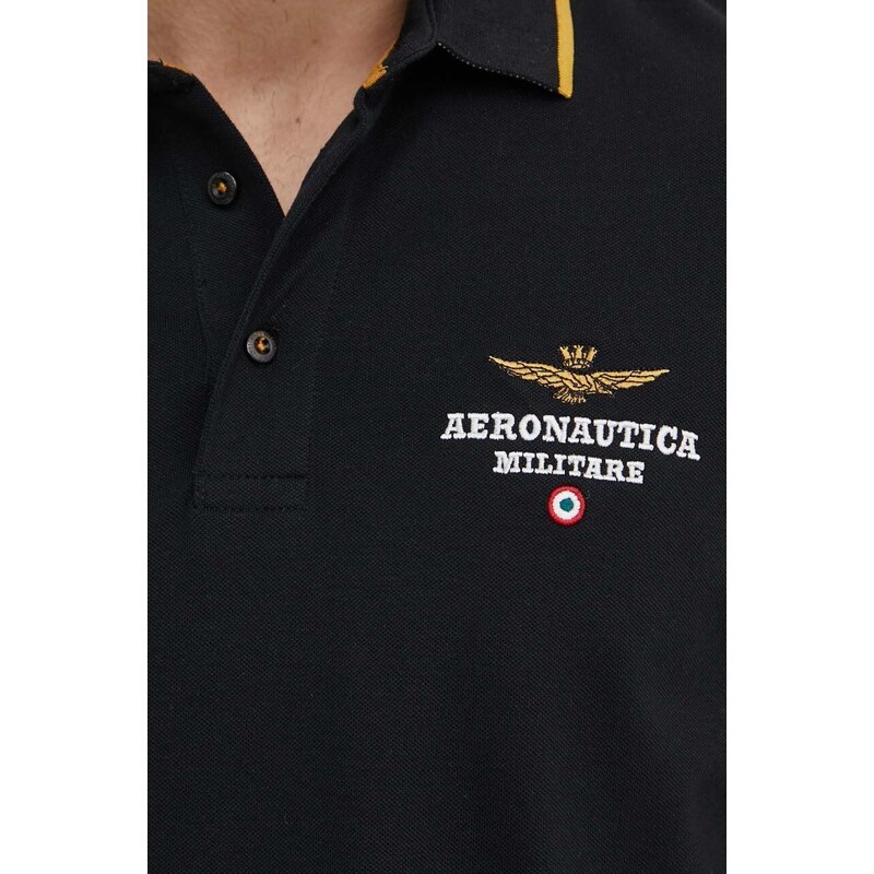 Polo tričko Aeronautica Militare černá barva, s aplikací, PO1763P191