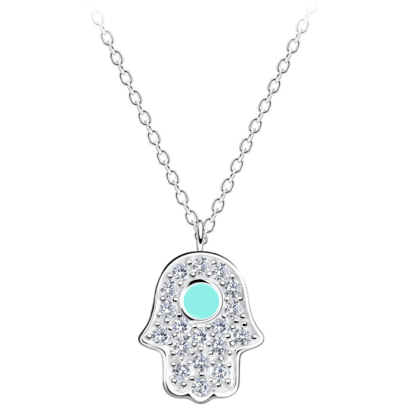 Flor de Cristal Stříbrný náhrdelník Hamsa
