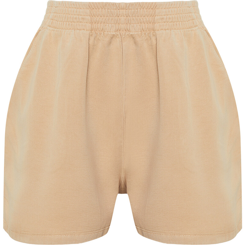 Trendyol Beige More Sustainable Tencelli Elastic Waist Denim Shorts & Bermuda