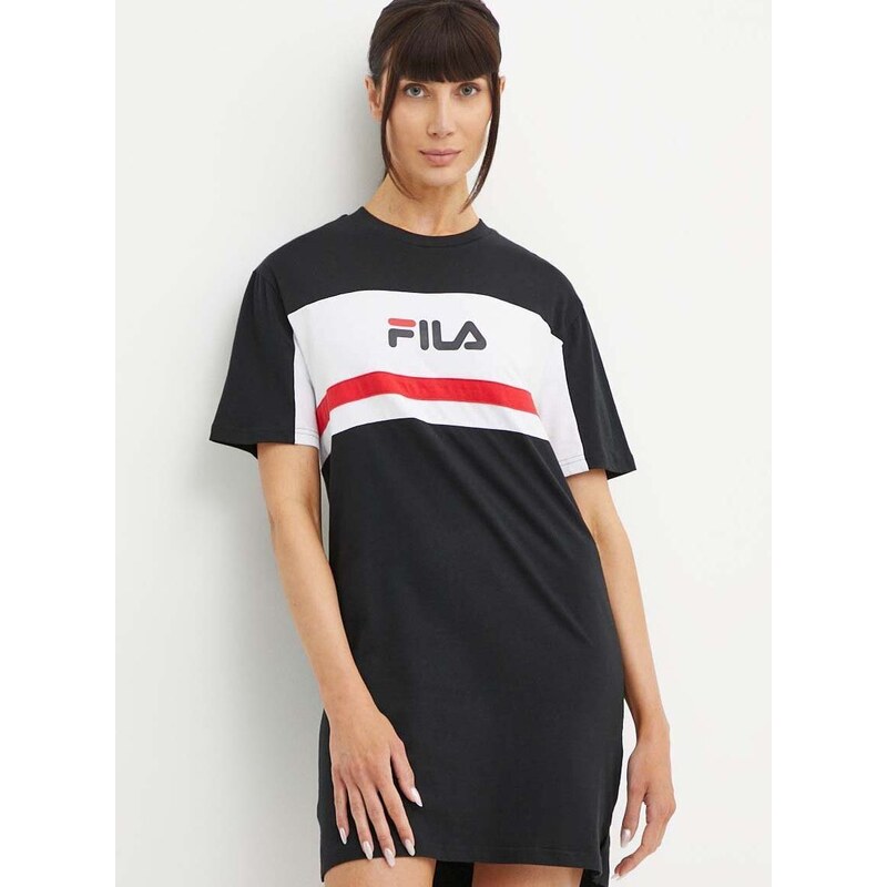 Bavlněné šaty Fila Lishui černá barva, mini, oversize, FAW0776