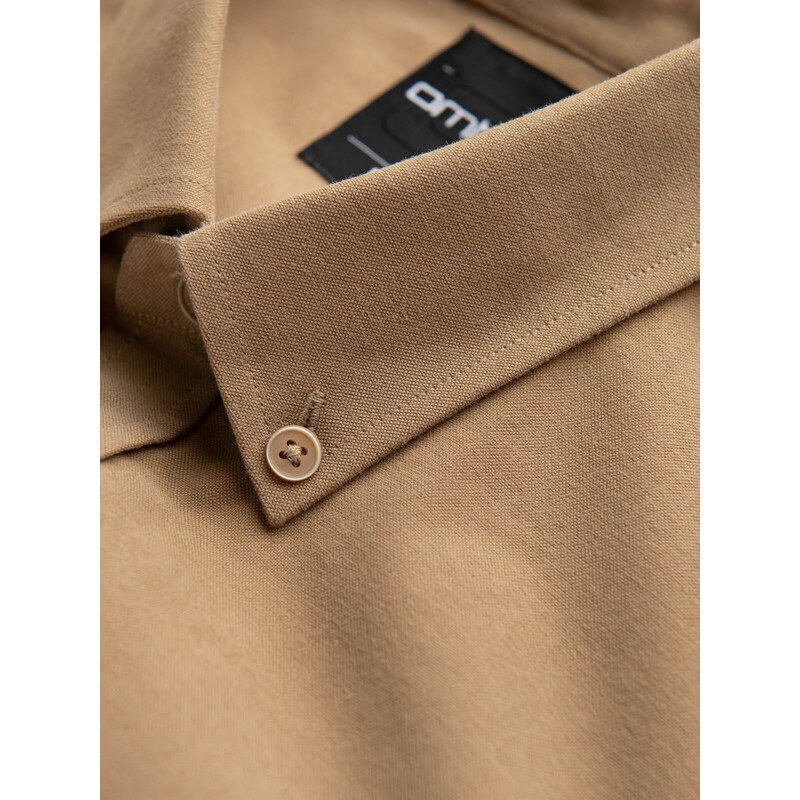 Ombre Men's REGILAR FIT cotton shirt with pocket - light brown