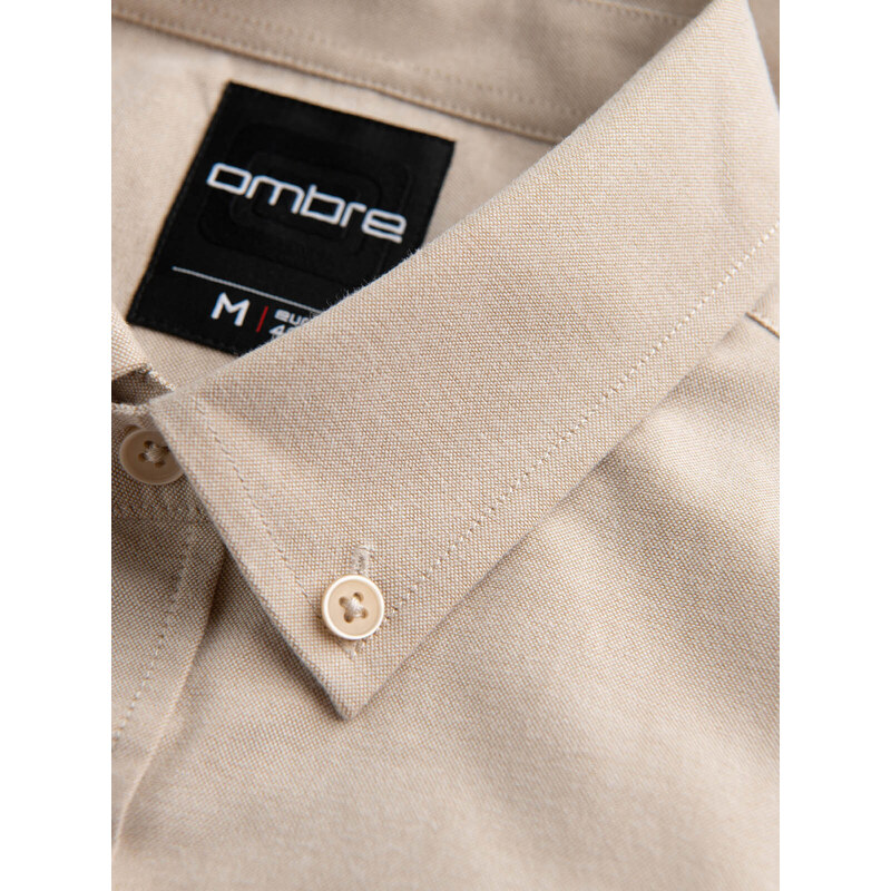 Ombre Men's REGILAR FIT cotton shirt with pocket - beige