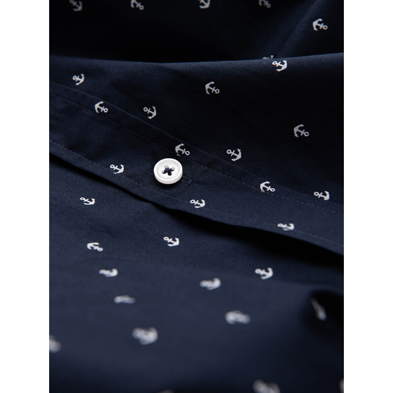 Ombre Clothing Pánská klasická bavlněná košile SLIM FIT s kotvami - tmavě modrá V2 OM-SHCS-0156