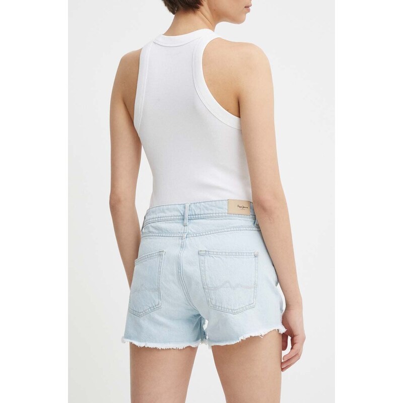 Džínové šortky Pepe Jeans dámské, hladké, medium waist