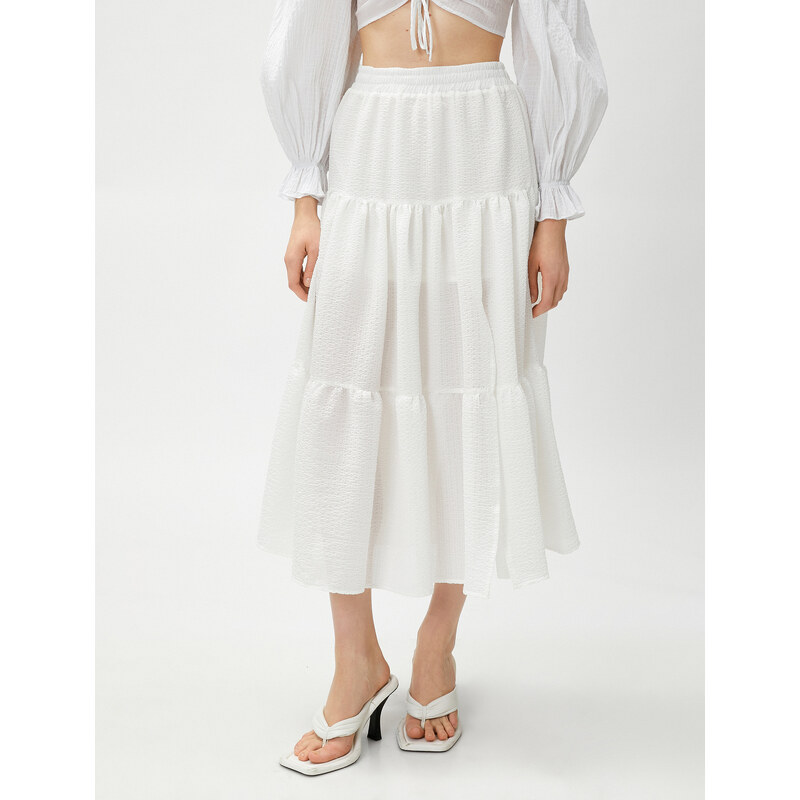 Koton Tiered Midi Skirt with Elastic Waist