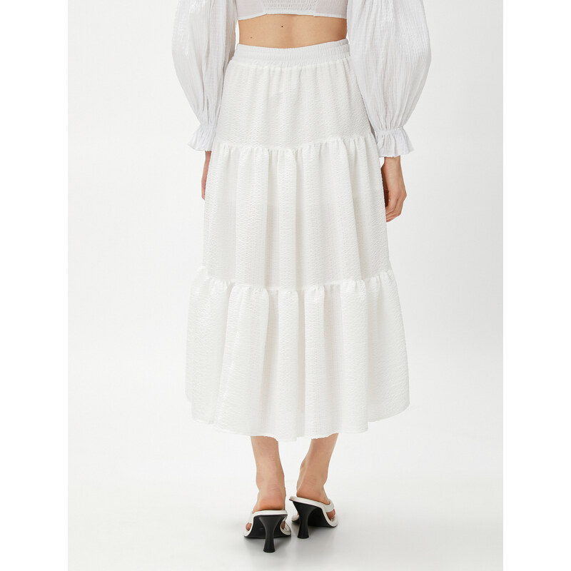 Koton Tiered Midi Skirt with Elastic Waist