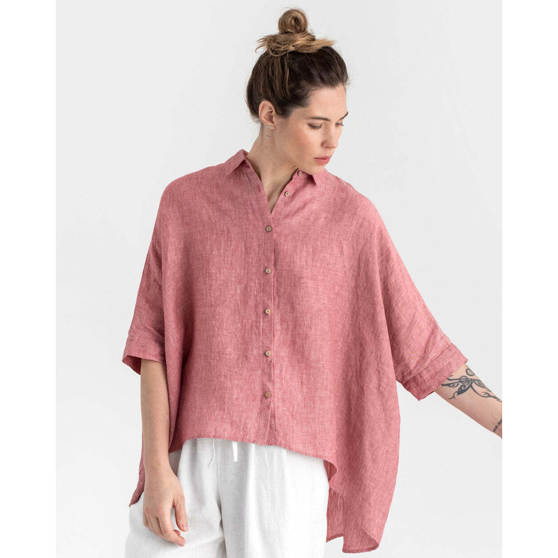 Magic Linen Lehká lněná košile HANA v Cranberry barvě 91086720