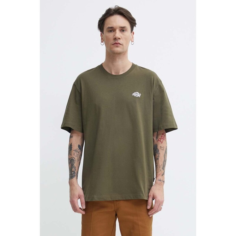 Bavlněné tričko Dickies zelená barva, s aplikací