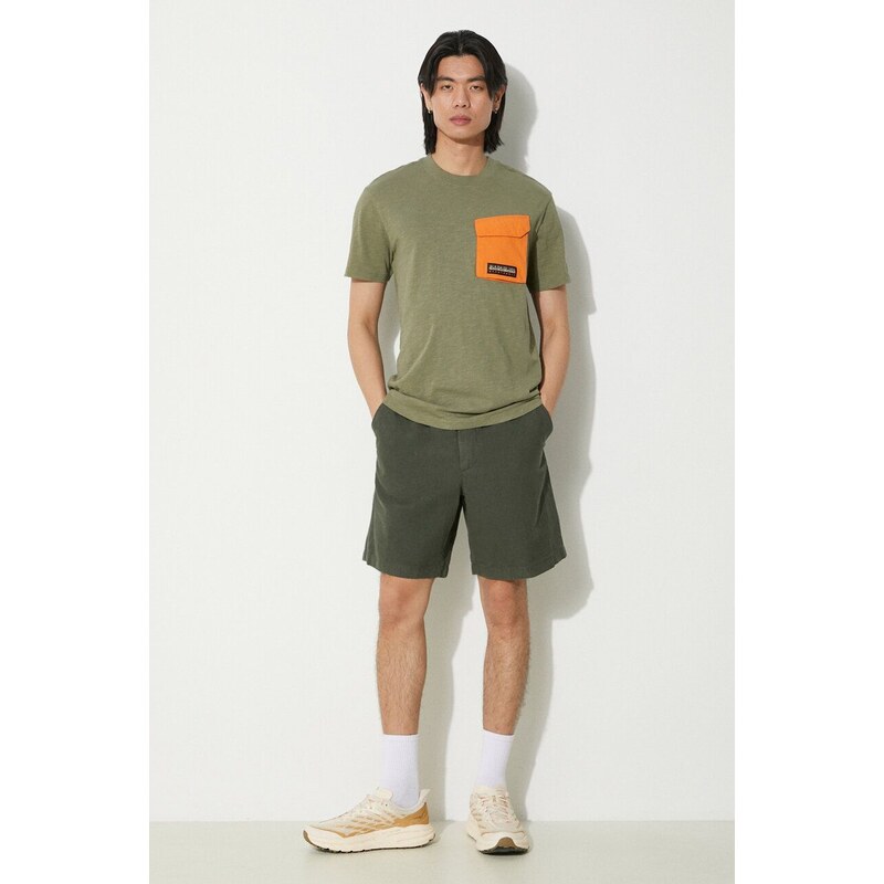 Šortky s příměsí lnu Norse Projects Ezra Relaxed Cotton zelená barva, N35.0614.8022