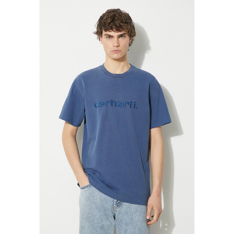 Bavlněné tričko Carhartt WIP S/S Duster T-Shirt tmavomodrá barva, s aplikací, I030110.1ZFGD