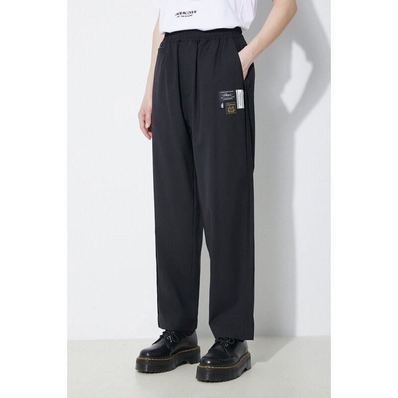 Vlněné kalhoty Undercover Pants černá barva, široké, high waist, UC1D1501.3