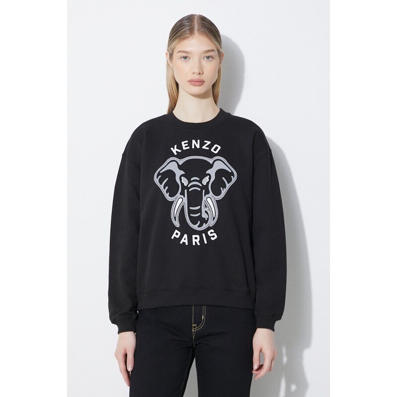 Bavlněná mikina Kenzo Regular Fit Sweatshirt dámská, černá barva, s aplikací, FD62SW0934MF.99J