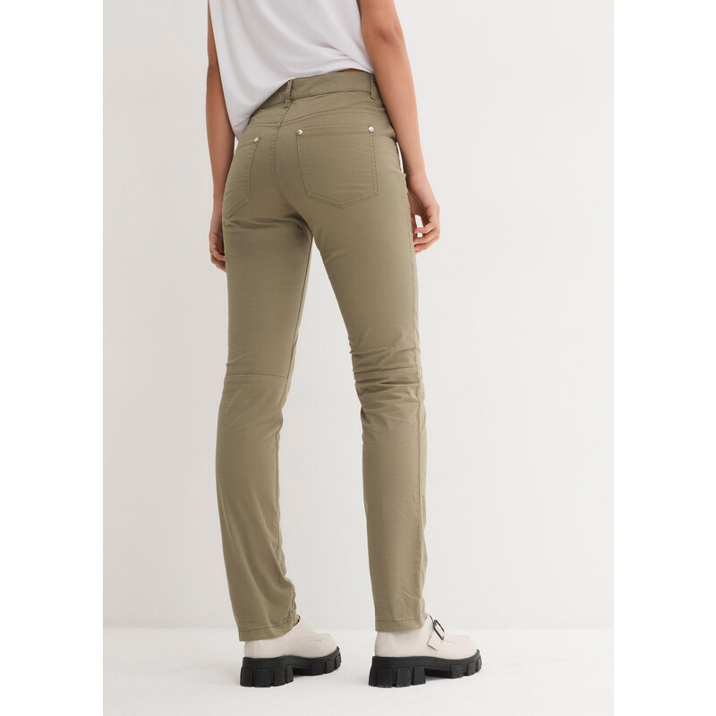 bonprix Strečové kalhoty se zmačkaným efektem Zelená