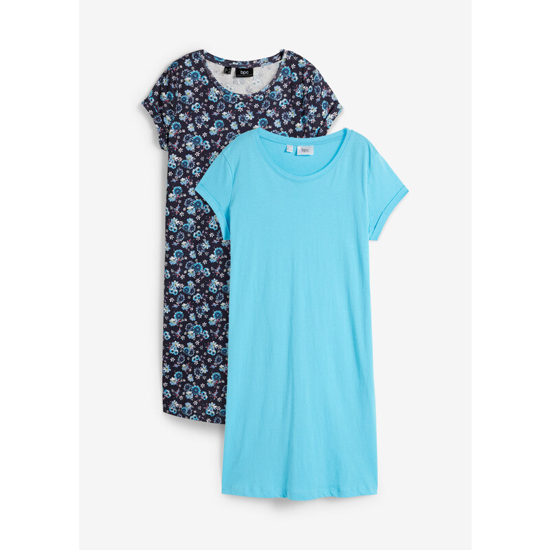 bonprix Šaty s postranními rozparky (2 ks) Modrá