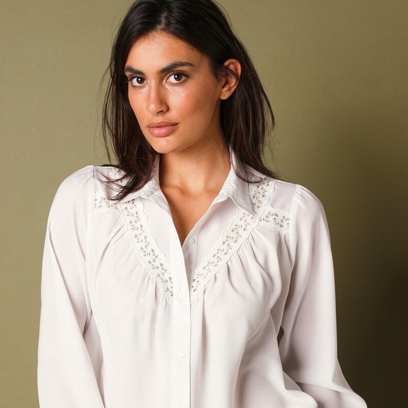 Blancheporte Košile s macramé, recyklovaný polyester bílá 36