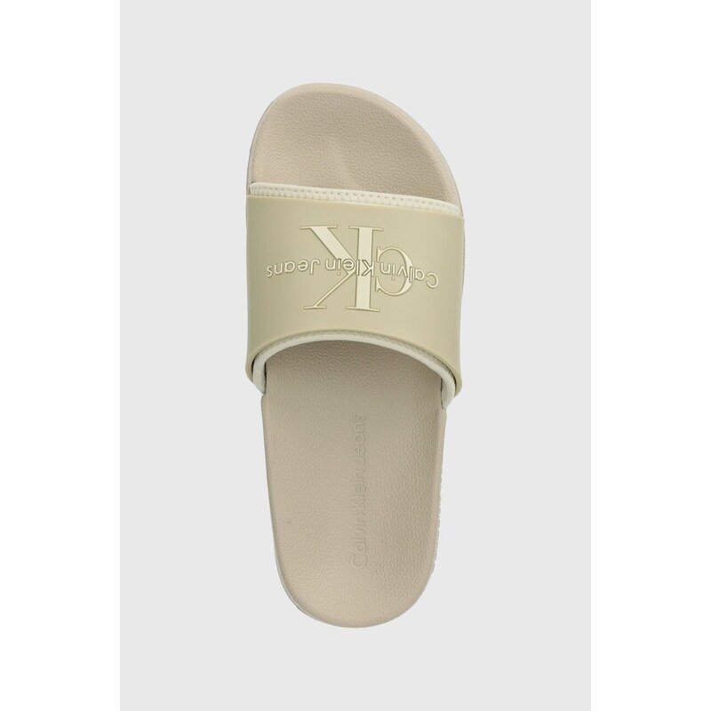 Pantofle Calvin Klein Jeans SLIDE MONOGRAM TPU ML WN dámské, béžová barva, YW0YW00585