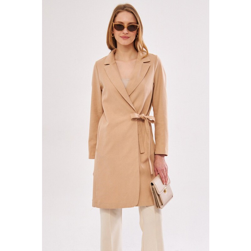 armonika Women's Beige Tie Long Coat