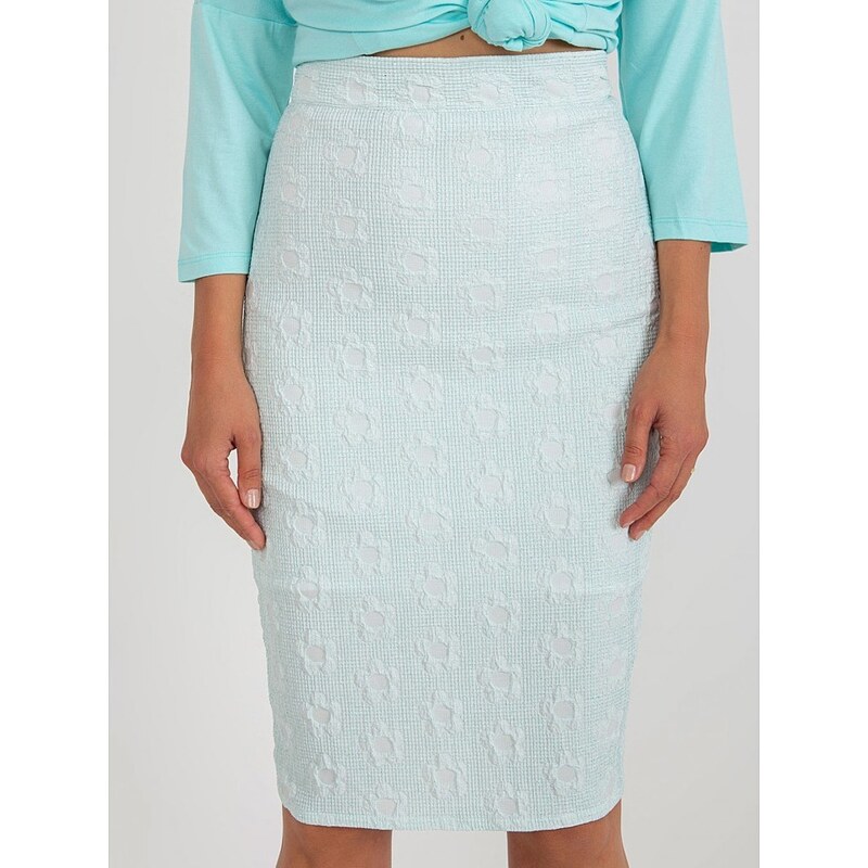 Mintová mini sukně s vysokým pasem a jemným květinovým vzorem