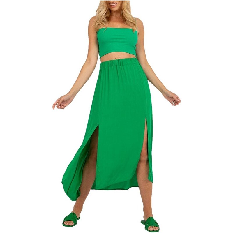 Zelená asymetrická midi sukně s rozparky