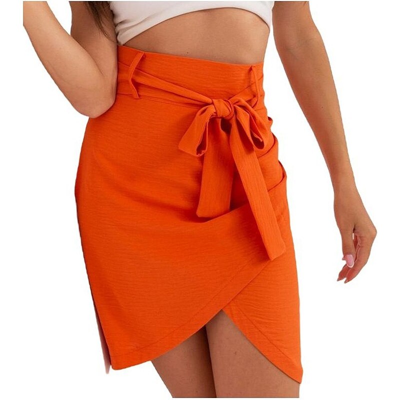 Oranžová elegantní sukně s páskem