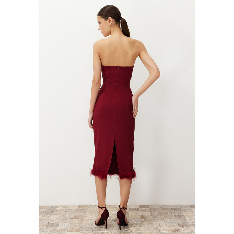 Trendyol Burgundy Body-fitting Woven Corset Detail Otricated Elegant Evening Dress