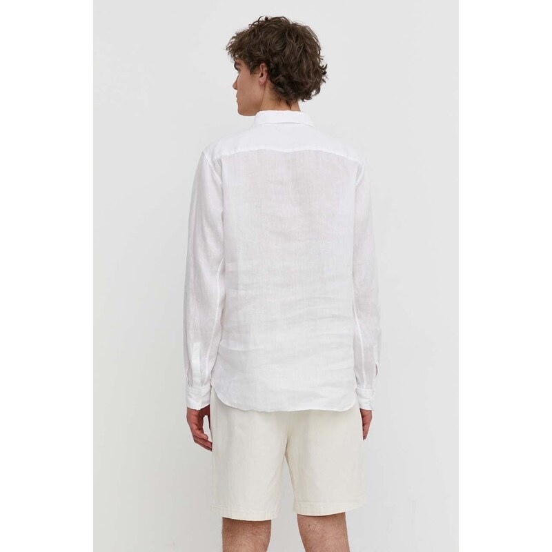 Lněná košile Theory bílá barva, regular, s klasickým límcem